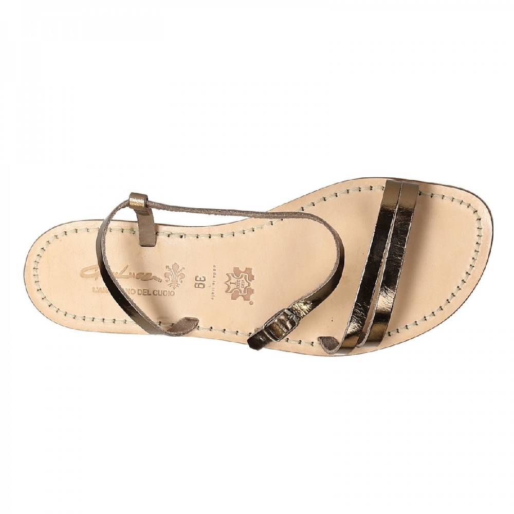 Lartigiano Del Cuoio Sandali schiava bassi da donna in pelle laminata bronzo Offerta temporanea