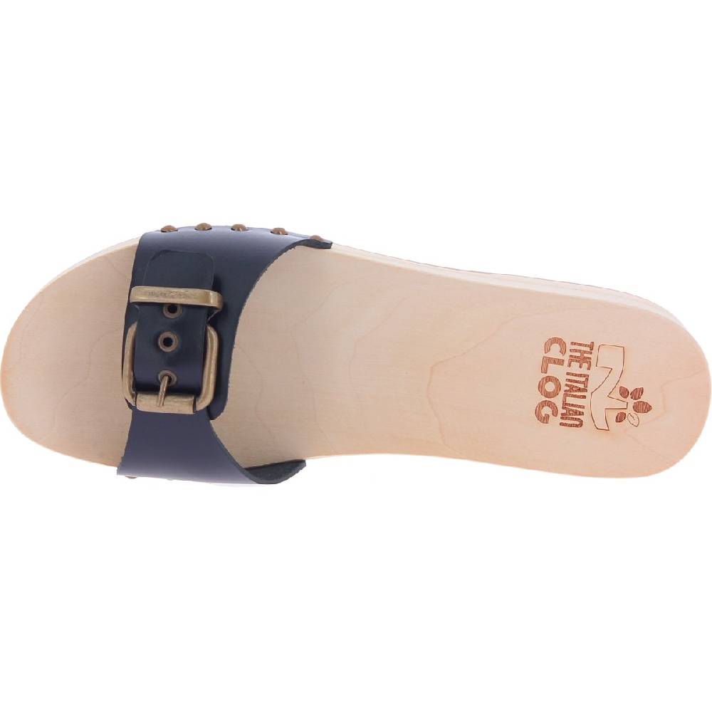 Lartigiano Del Cuoio Zoccoli di legno artigianali da donna con fascia regolabile in pelle nera Nuovi prodotti