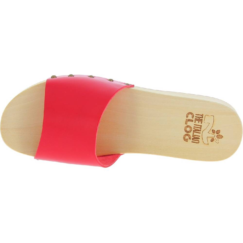 Lartigiano Del Cuoio Zoccoli di legno uomo con fascia larga in pelle rossa artigianali Ultimo giorno