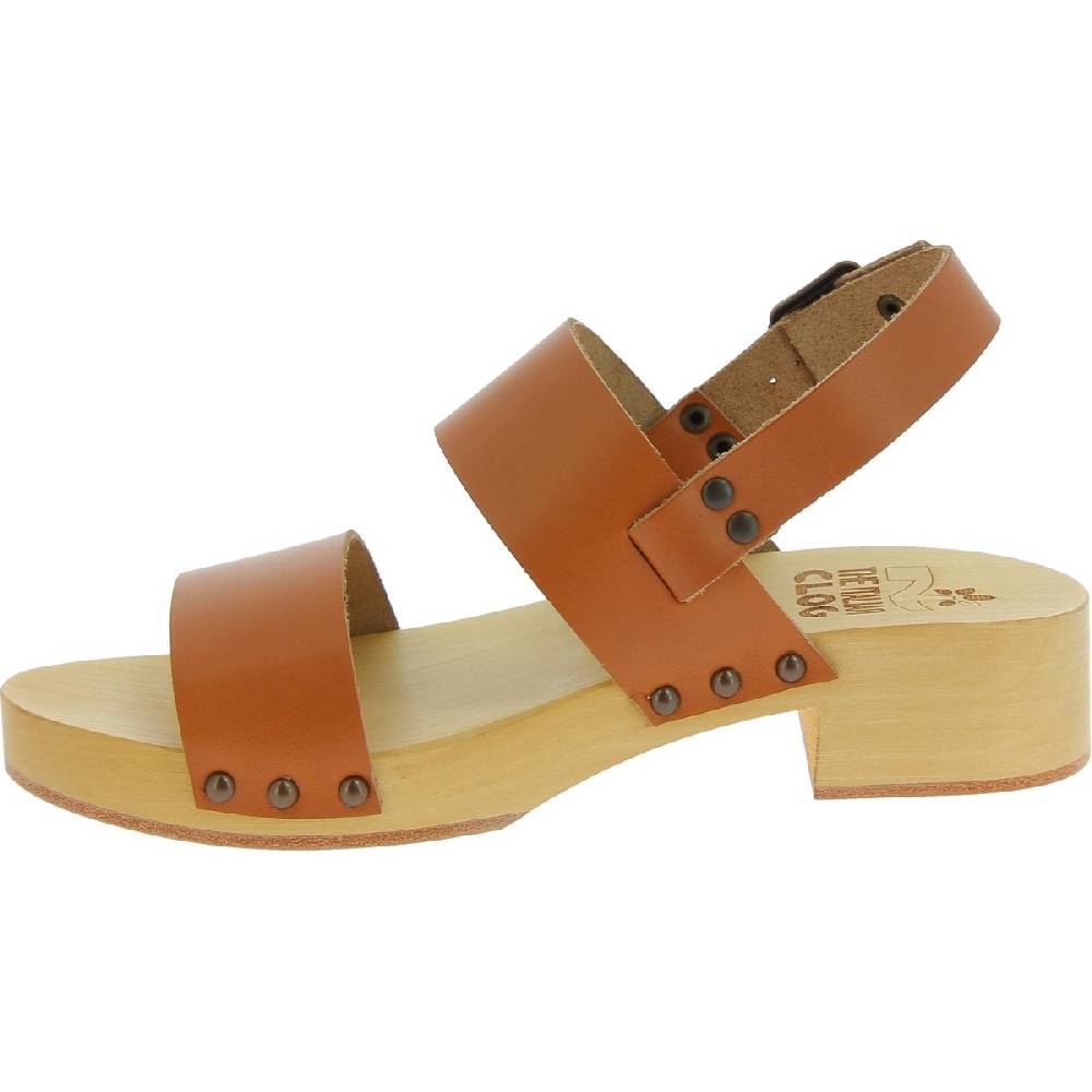 Lartigiano Del Cuoio Zoccoli in legno donna con fasce in pelle beige Enormi sconti