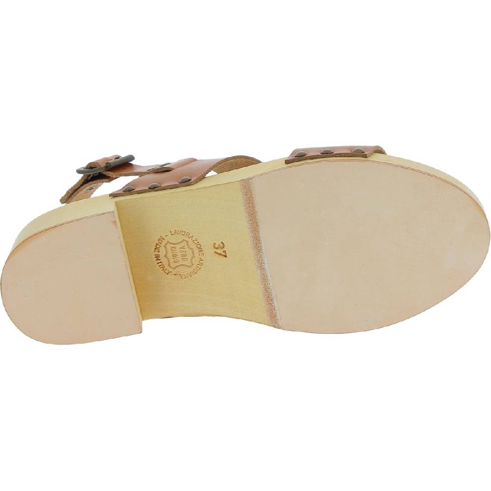 Lartigiano Del Cuoio Zoccoli in legno donna con fasce in pelle beige Enormi sconti