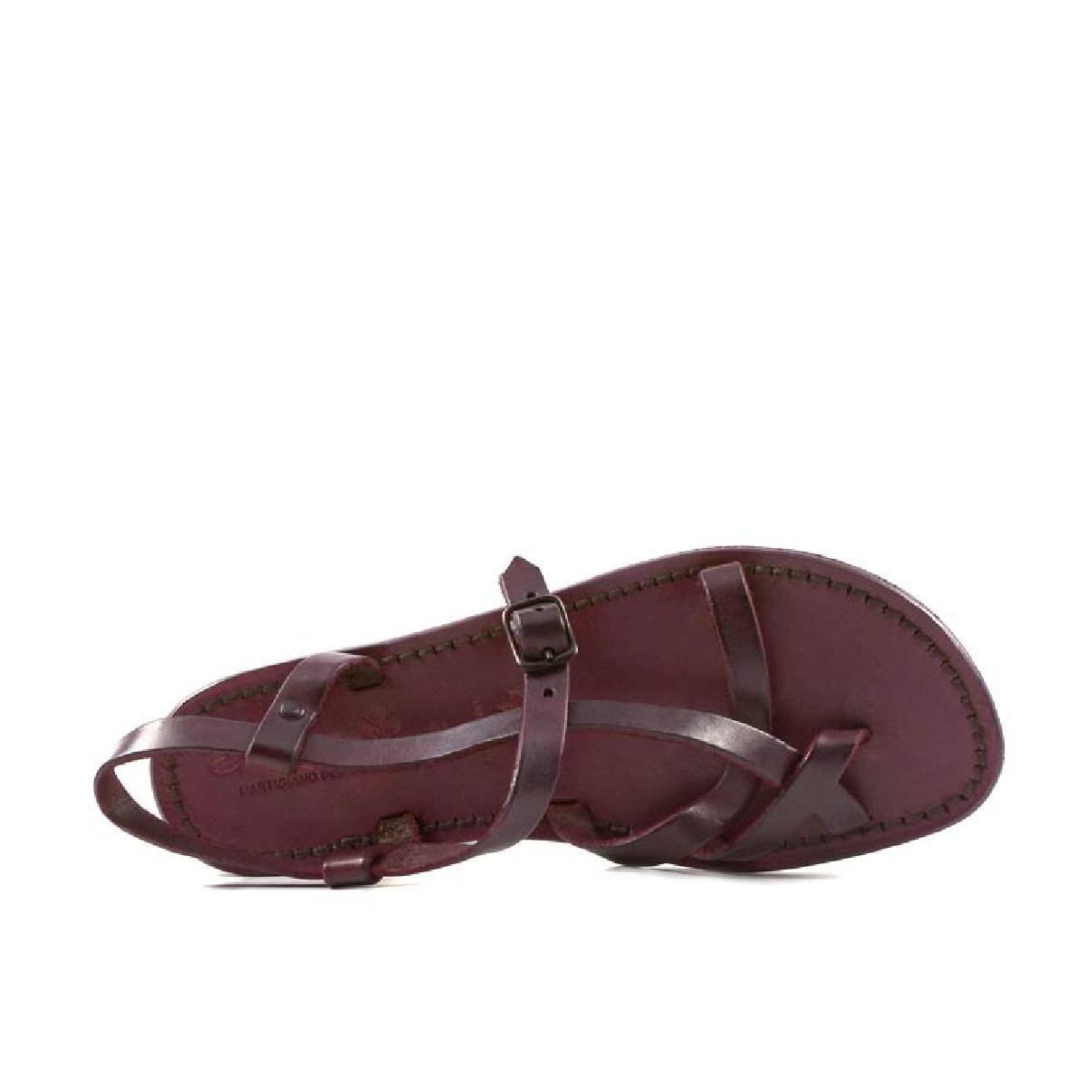 Lartigiano Del Cuoio Sandali artigianali cuoio donna fatti in Italia in pelle color prugna Esporta salva