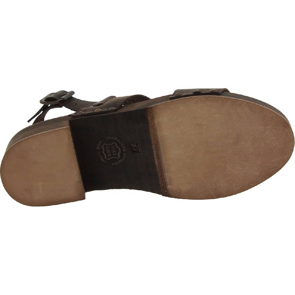 Lartigiano Del Cuoio Zoccoli in legno marrone scuro artigianali con fascia in pelle Black Friday Prezzi