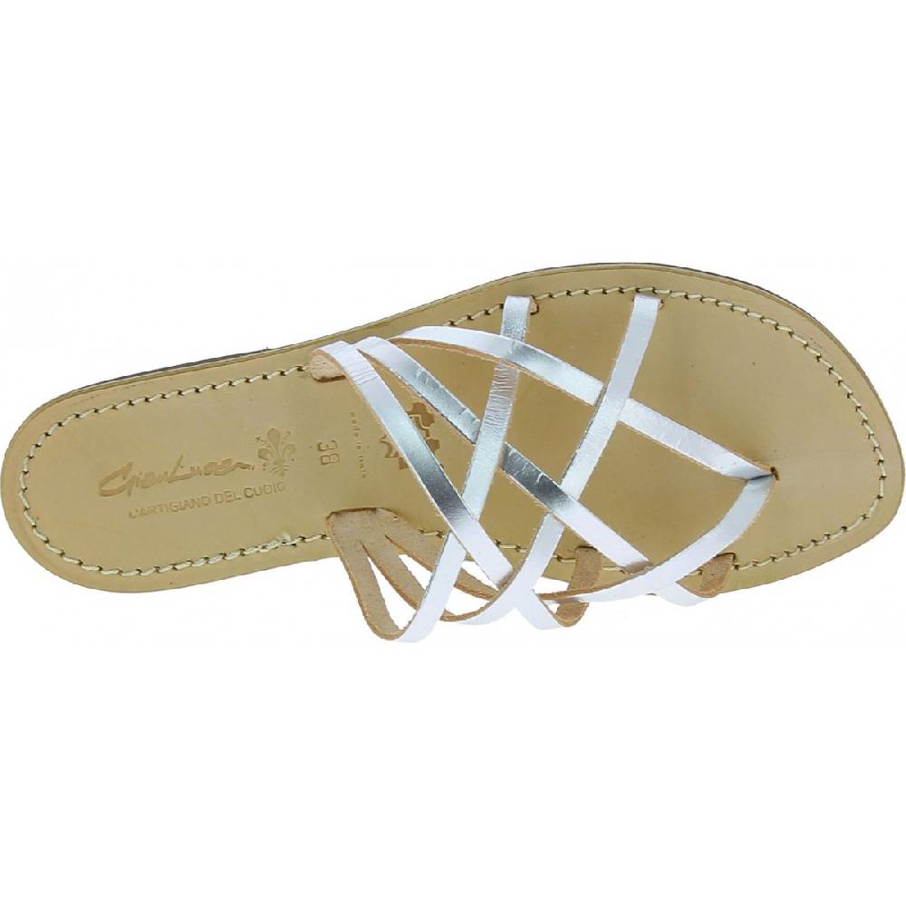 Lartigiano Del Cuoio Ciabatte infradito donna fatti a mano in pelle intrecciata color argento In vendita