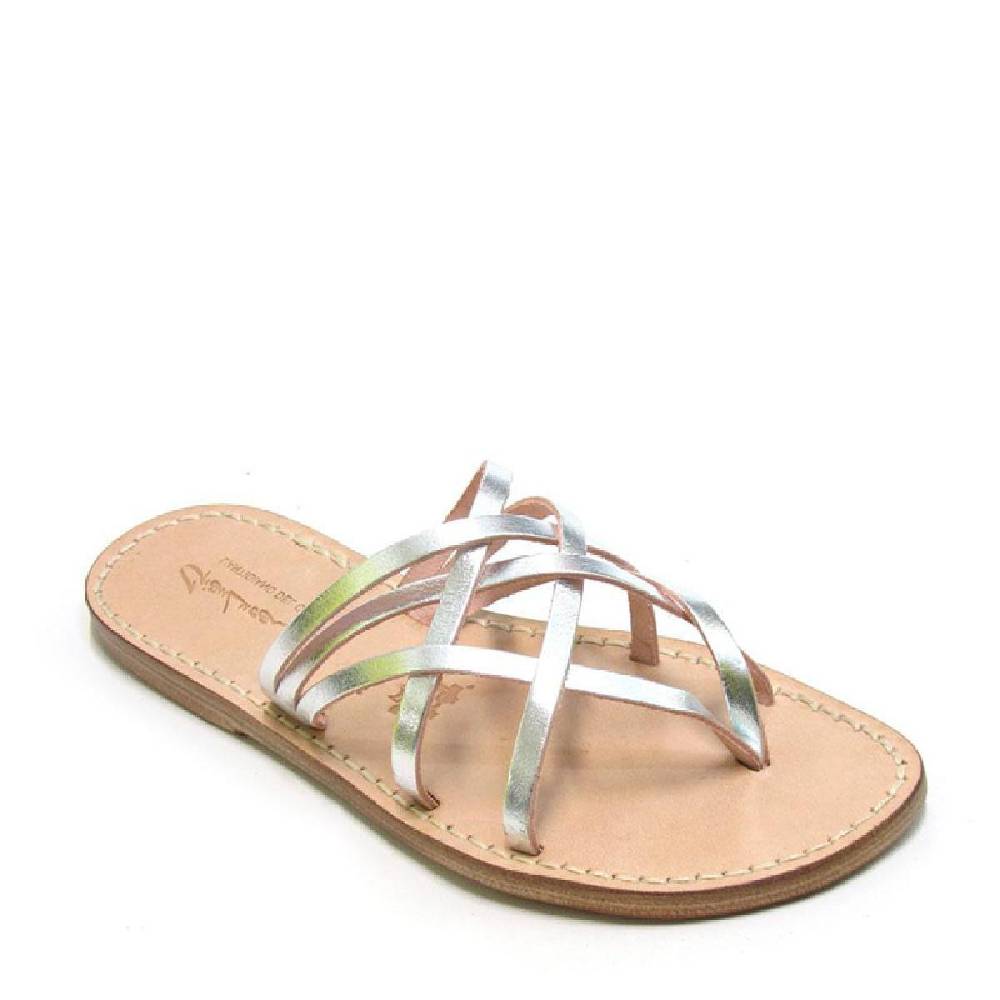 Lartigiano Del Cuoio Ciabatte infradito donna fatti a mano in pelle intrecciata color argento In vendita