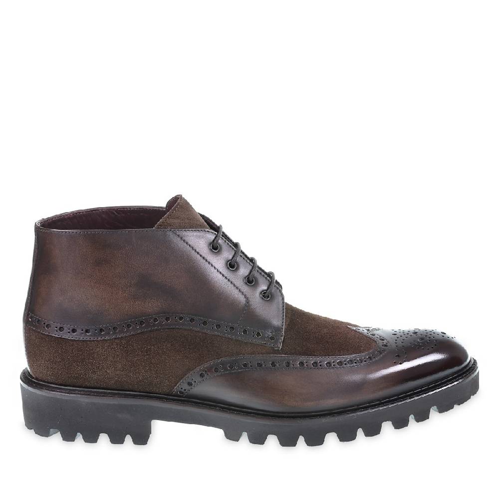 Lartigiano Del Cuoio Stivaletti brogue in pelle e camoscio marrone - Fratelli Borgioli Qualità