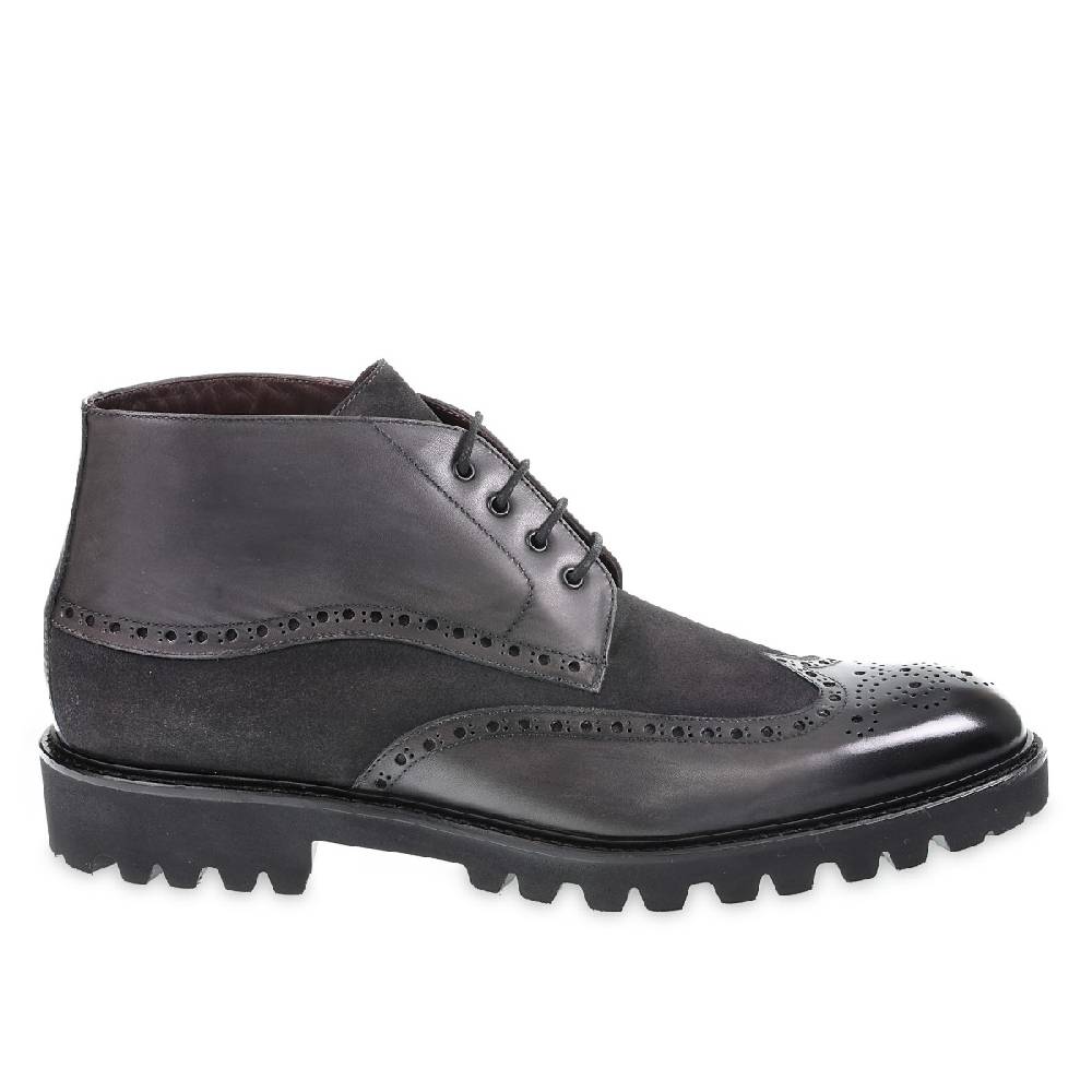 Lartigiano Del Cuoio Stivaletto con le bucature in stile country in pelle e camoscio grigio scuro - Fratelli Borgioli Pezzi Unici