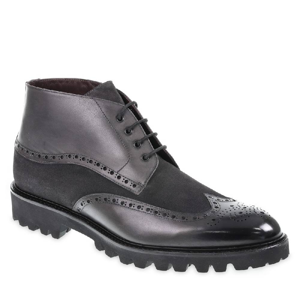 Lartigiano Del Cuoio Stivaletto con le bucature in stile country in pelle e camoscio grigio scuro - Fratelli Borgioli Pezzi Unici