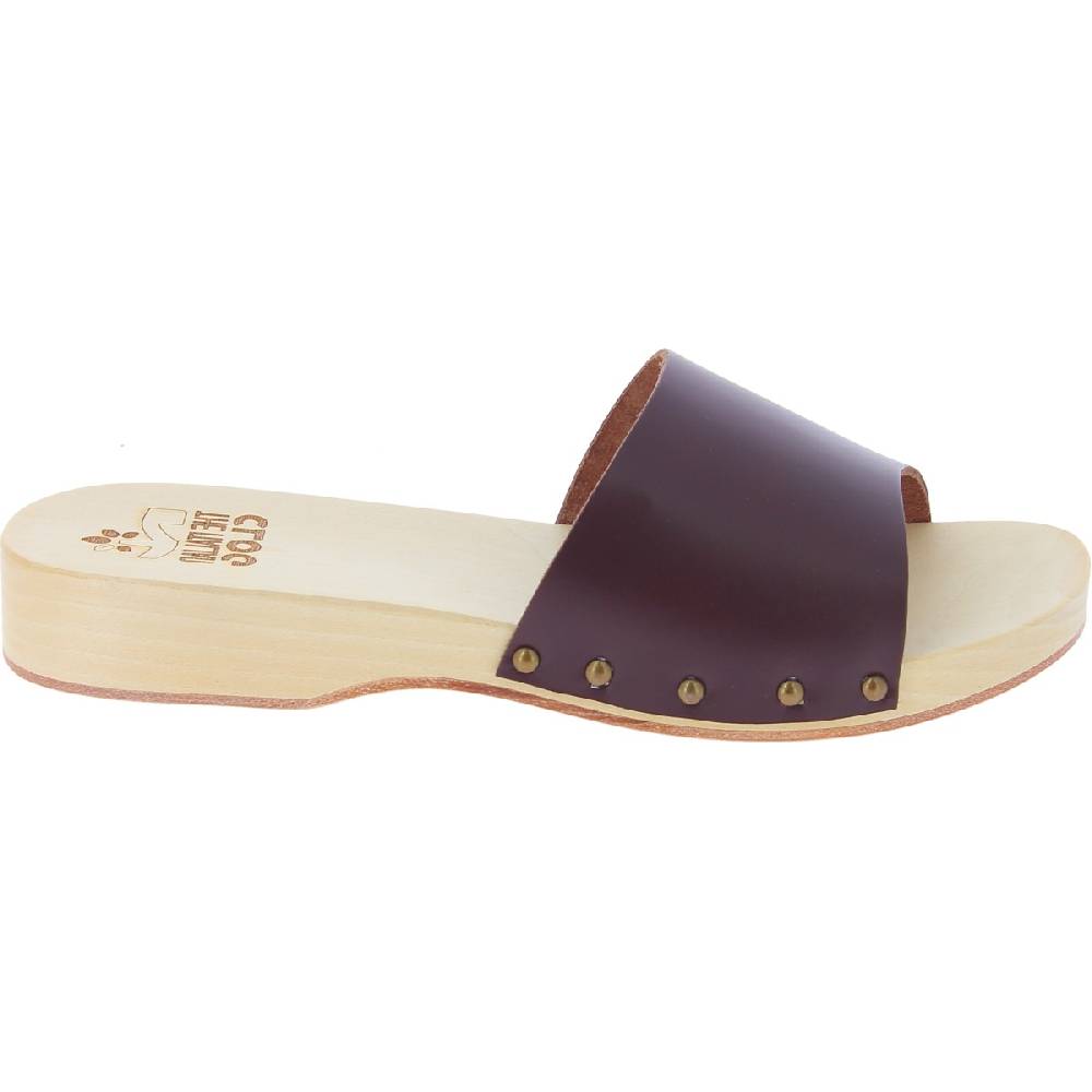 Lartigiano Del Cuoio Zoccoli in legno da uomo con fascia larga in pelle color testa di moro Promozione Limitata