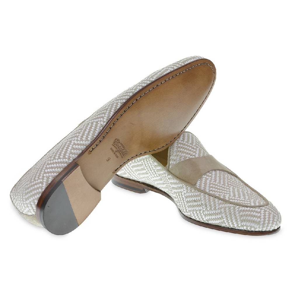 Lartigiano Del Cuoio Mocassino penny in camoscio e tessuto intrecciato bianco e beige Shopping Online