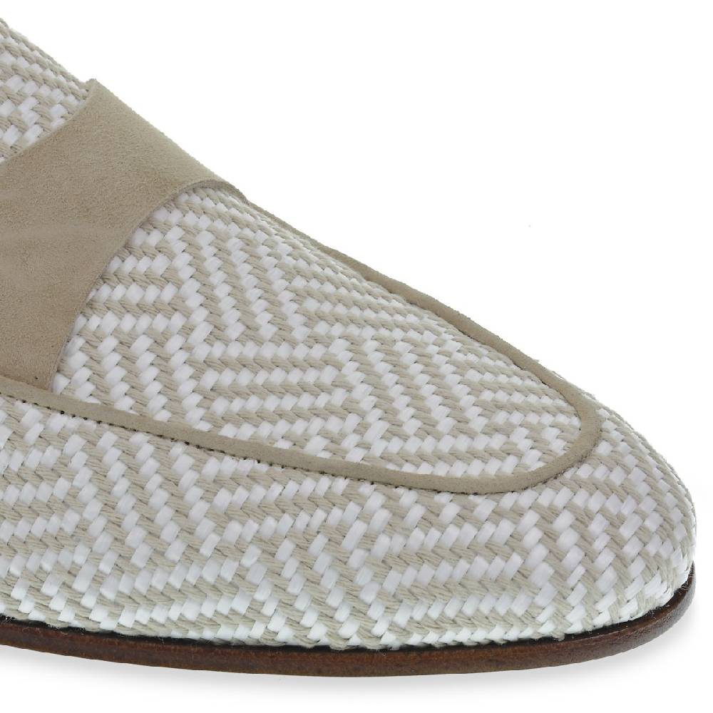 Lartigiano Del Cuoio Mocassino penny in camoscio e tessuto intrecciato bianco e beige Shopping Online