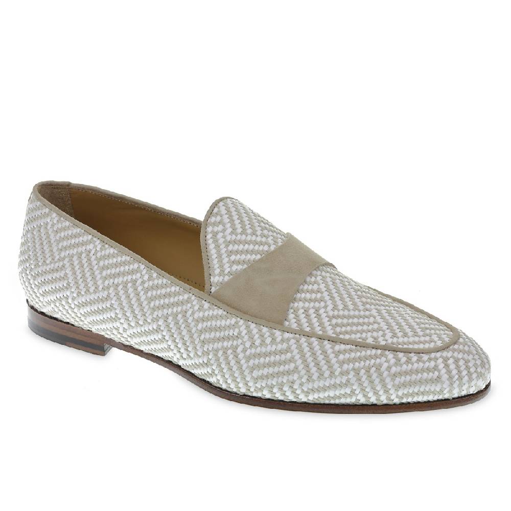 Lartigiano Del Cuoio Mocassino penny in camoscio e tessuto intrecciato bianco e beige Shopping Online