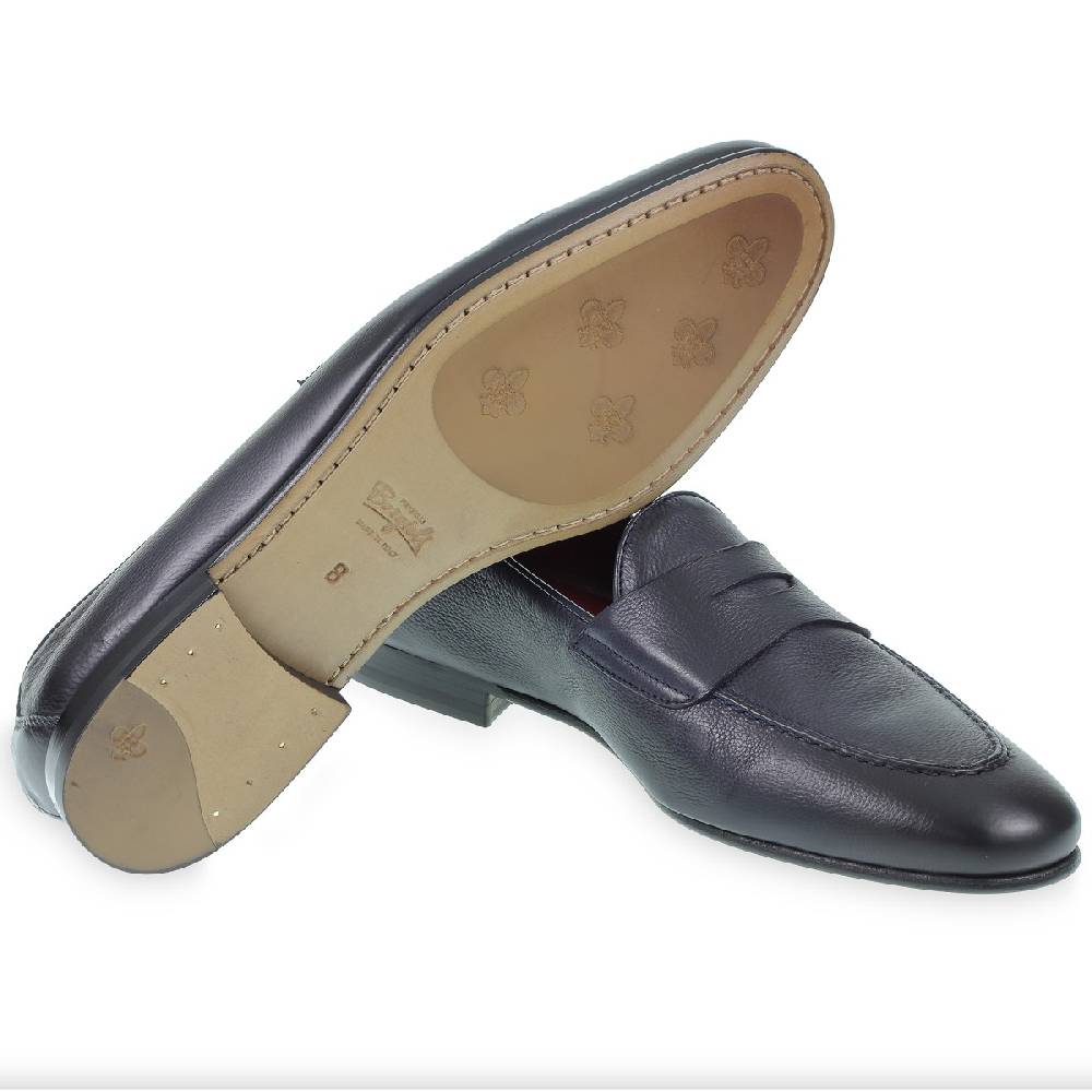 Lartigiano Del Cuoio Mocassino penny in vitello morbido blu fatto a mano da Fratelli Borgioli Moda
