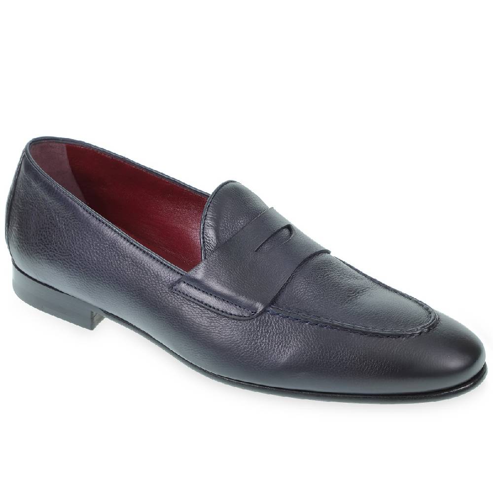 Lartigiano Del Cuoio Mocassino penny in vitello morbido blu fatto a mano da Fratelli Borgioli Moda