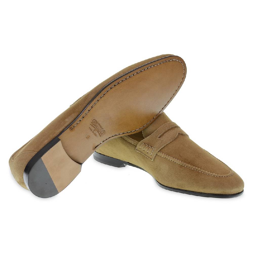 Lartigiano Del Cuoio Mocassino penny in camoscio beige realizzato a mano da Fratelli Borgioli Sconto di tempo limitato