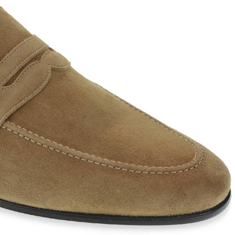 Lartigiano Del Cuoio Mocassino penny in camoscio beige realizzato a mano da Fratelli Borgioli Sconto di tempo limitato