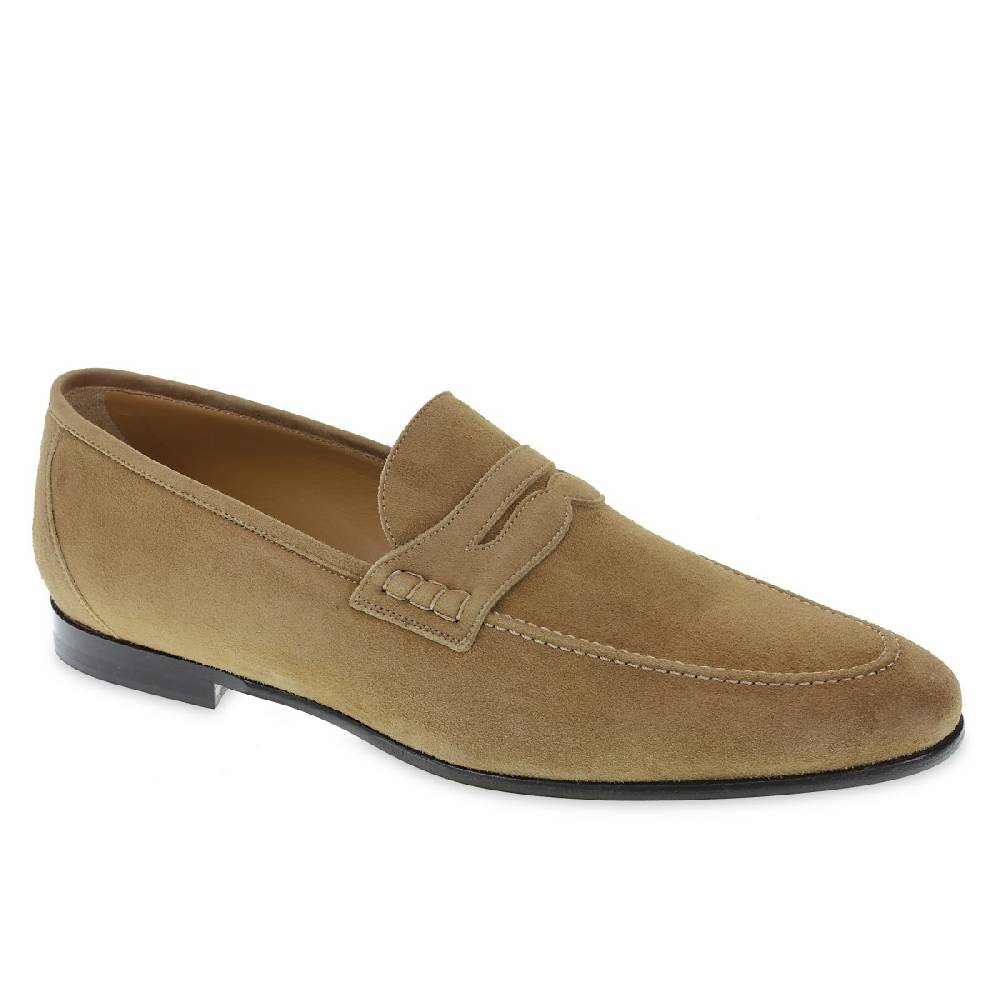 Lartigiano Del Cuoio Mocassino penny in camoscio beige realizzato a mano da Fratelli Borgioli Sconto di tempo limitato