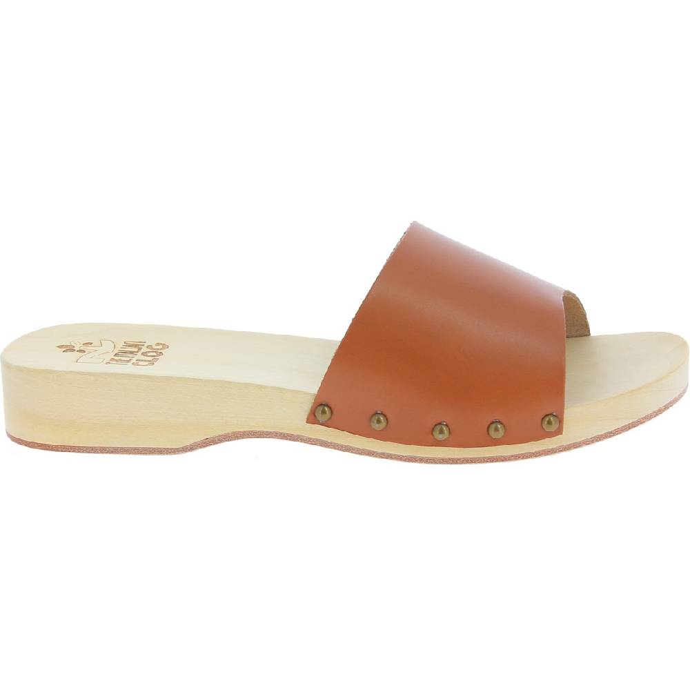 Lartigiano Del Cuoio Zoccoli in legno da uomo con fascia larga in pelle color marrone Grande vendita