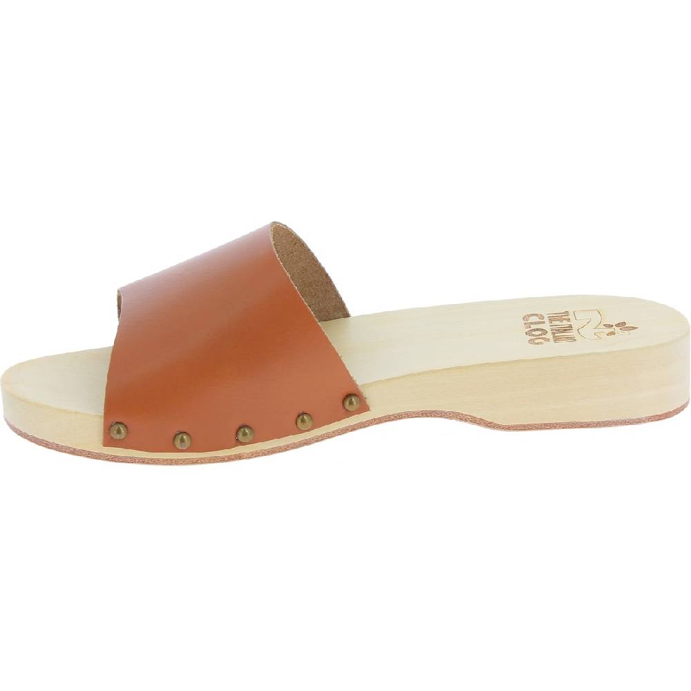 Lartigiano Del Cuoio Zoccoli in legno da uomo con fascia larga in pelle color marrone Grande vendita