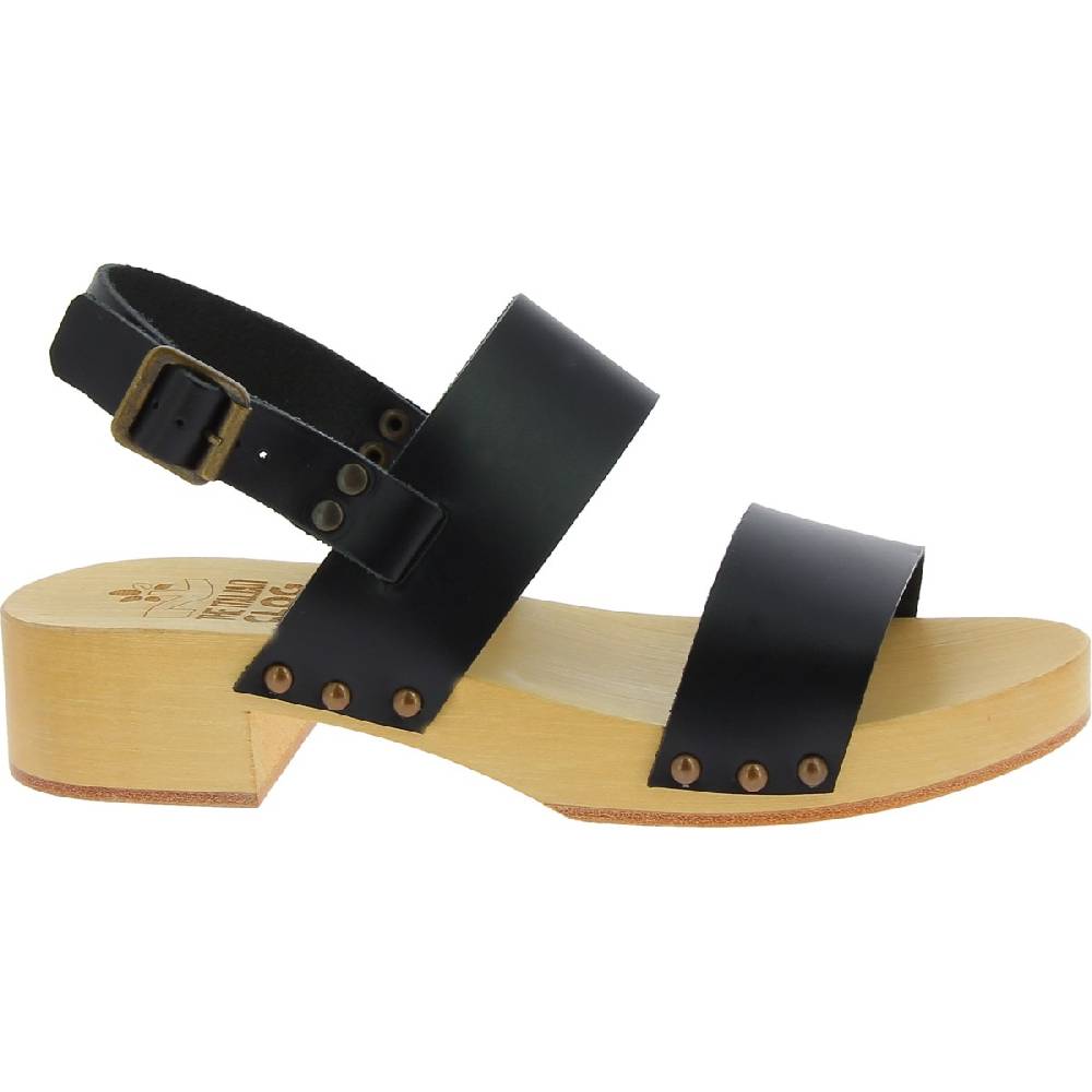 Lartigiano Del Cuoio Zoccoli in legno con tacco con fasce in pelle nera Shopping online