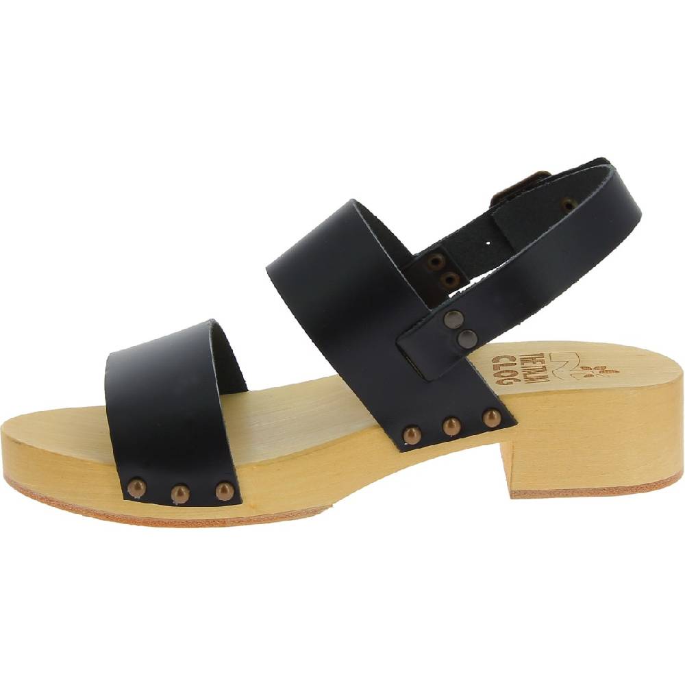 Lartigiano Del Cuoio Zoccoli in legno con tacco con fasce in pelle nera Shopping online