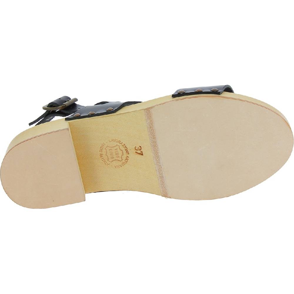 Lartigiano Del Cuoio Zoccoli in legno con tacco con fasce in pelle nera Shopping online