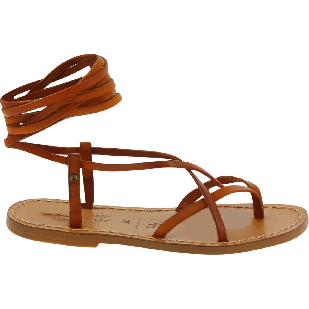 Lartigiano Del Cuoio Sandali schiava donna artigianali in pelle color cuoio antico Black Friday