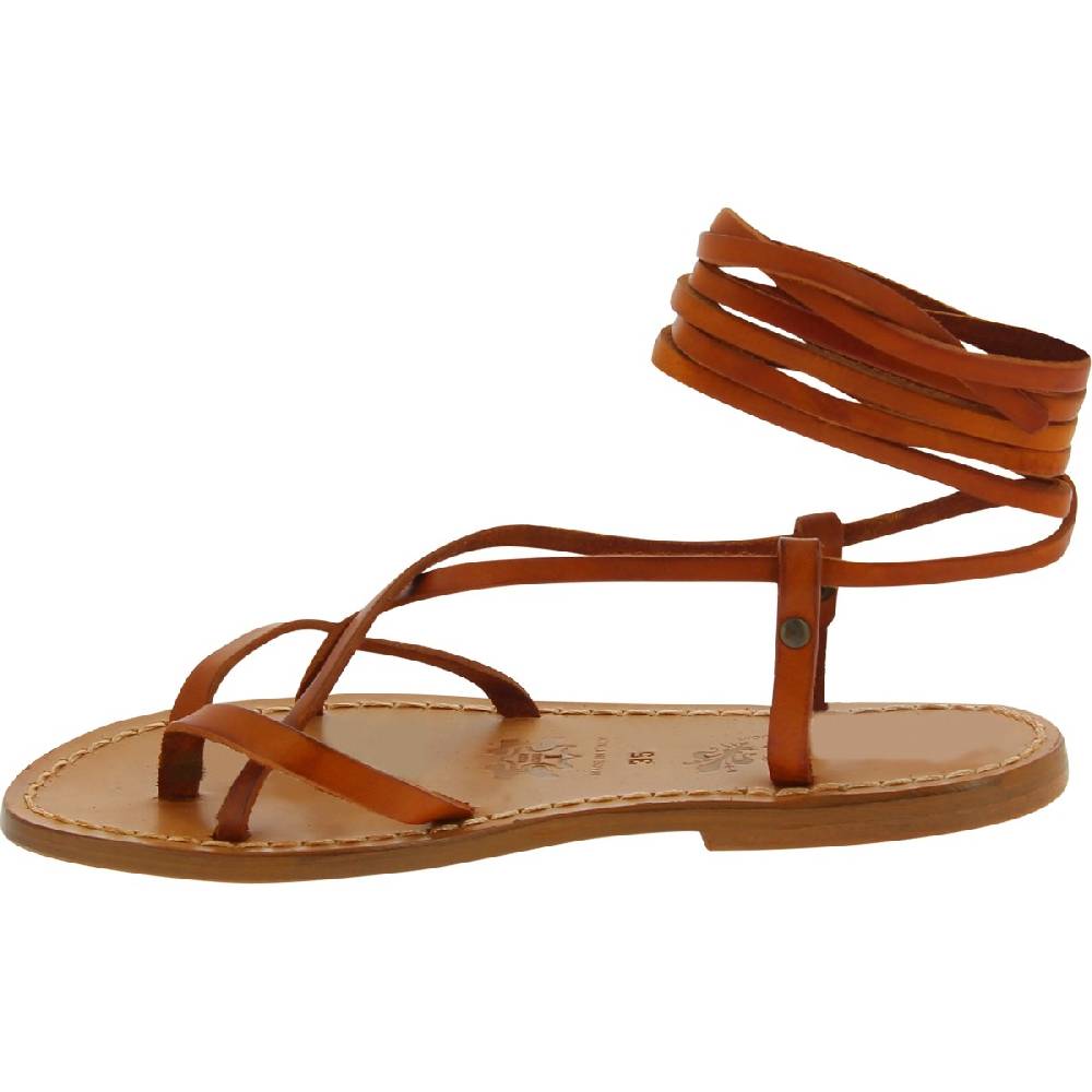 Lartigiano Del Cuoio Sandali schiava donna artigianali in pelle color cuoio antico Black Friday