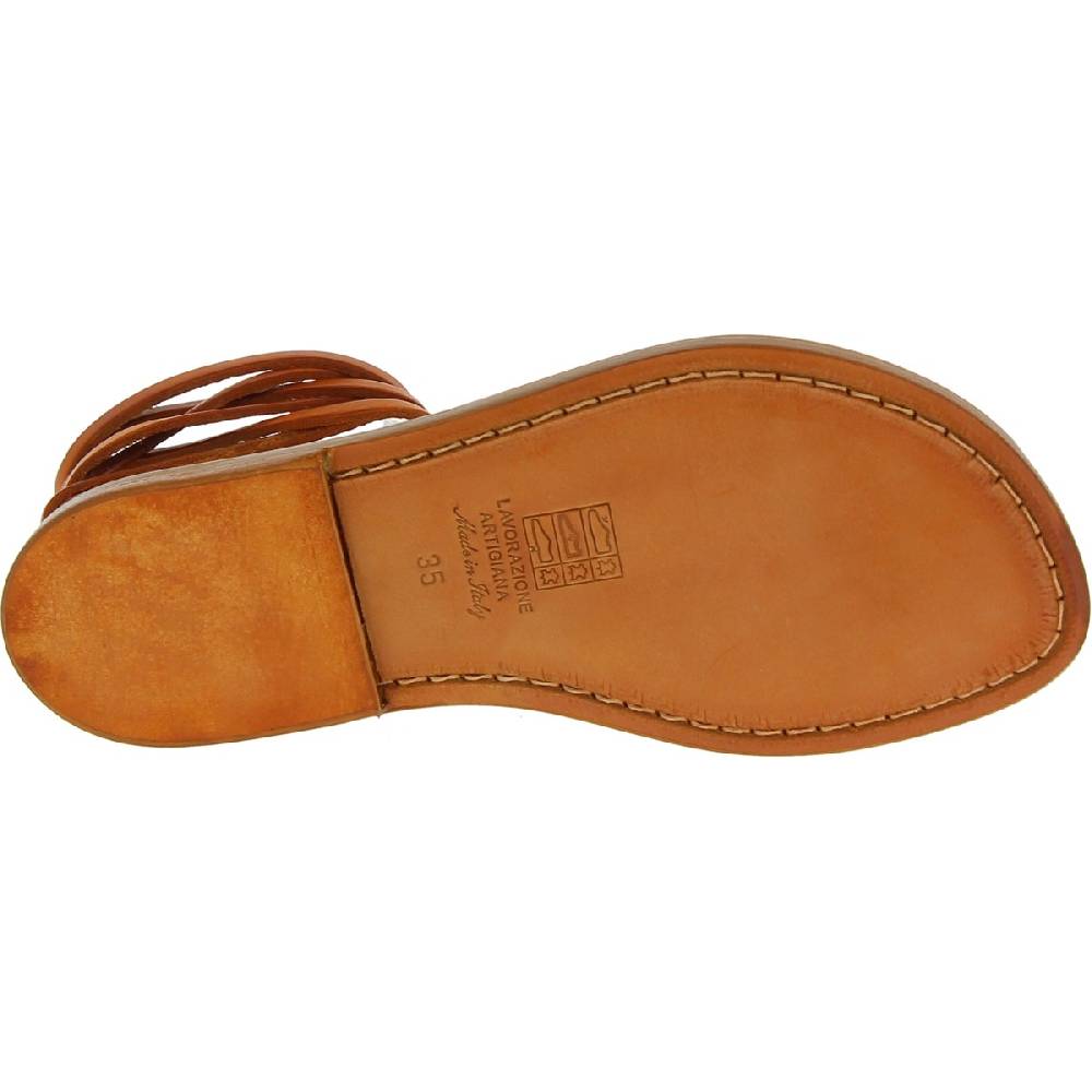 Lartigiano Del Cuoio Sandali schiava donna artigianali in pelle color cuoio antico Black Friday