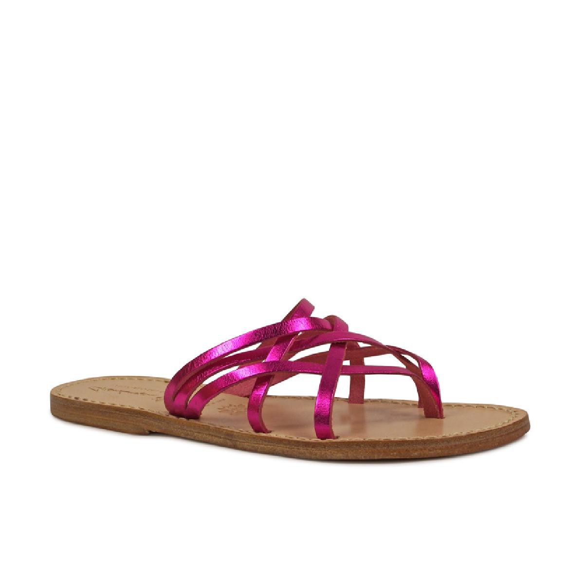 Lartigiano Del Cuoio Ciabatte infradito donna in pelle laminata fucsia Offerta Giorno del Papà