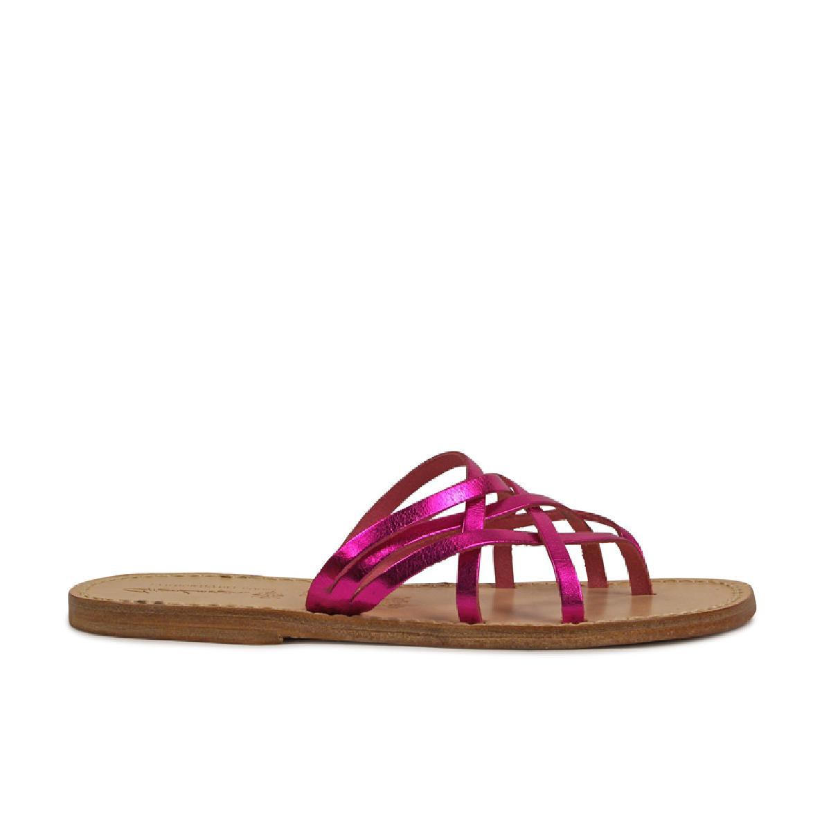Lartigiano Del Cuoio Ciabatte infradito donna in pelle laminata fucsia Offerta Giorno del Papà
