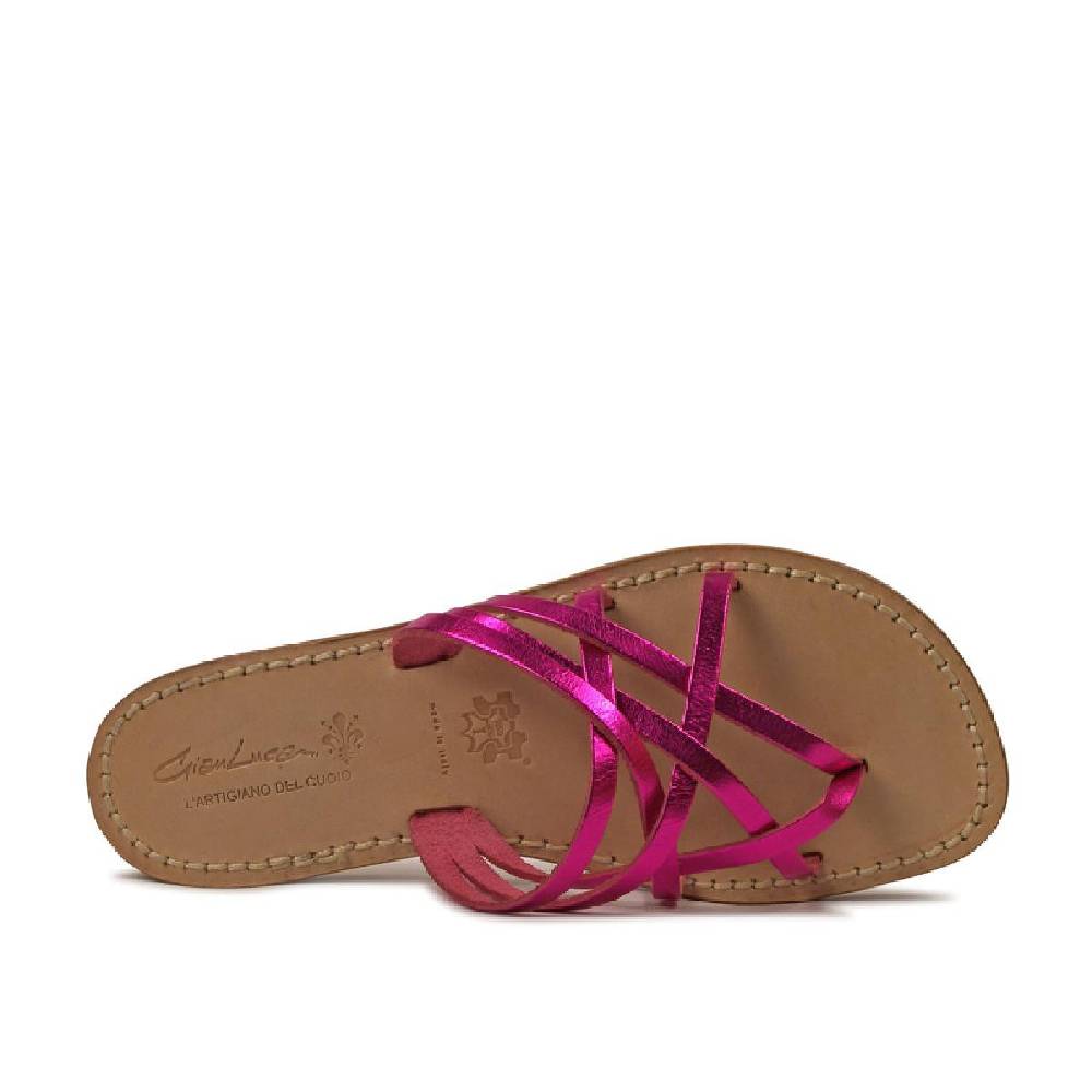 Lartigiano Del Cuoio Ciabatte infradito donna in pelle laminata fucsia Offerta Giorno del Papà