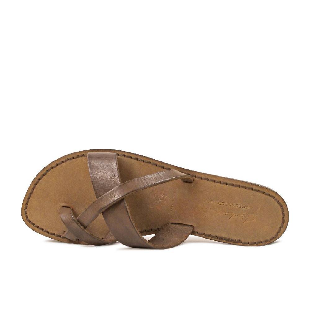 Lartigiano Del Cuoio Ciabatte infradito da donna fatti a mano in pelle color fango Offerta San Valentino