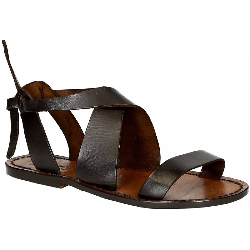 Lartigiano Del Cuoio Sandali donna fatti a mano in pelle marrone scuro Offerta Anniversario
