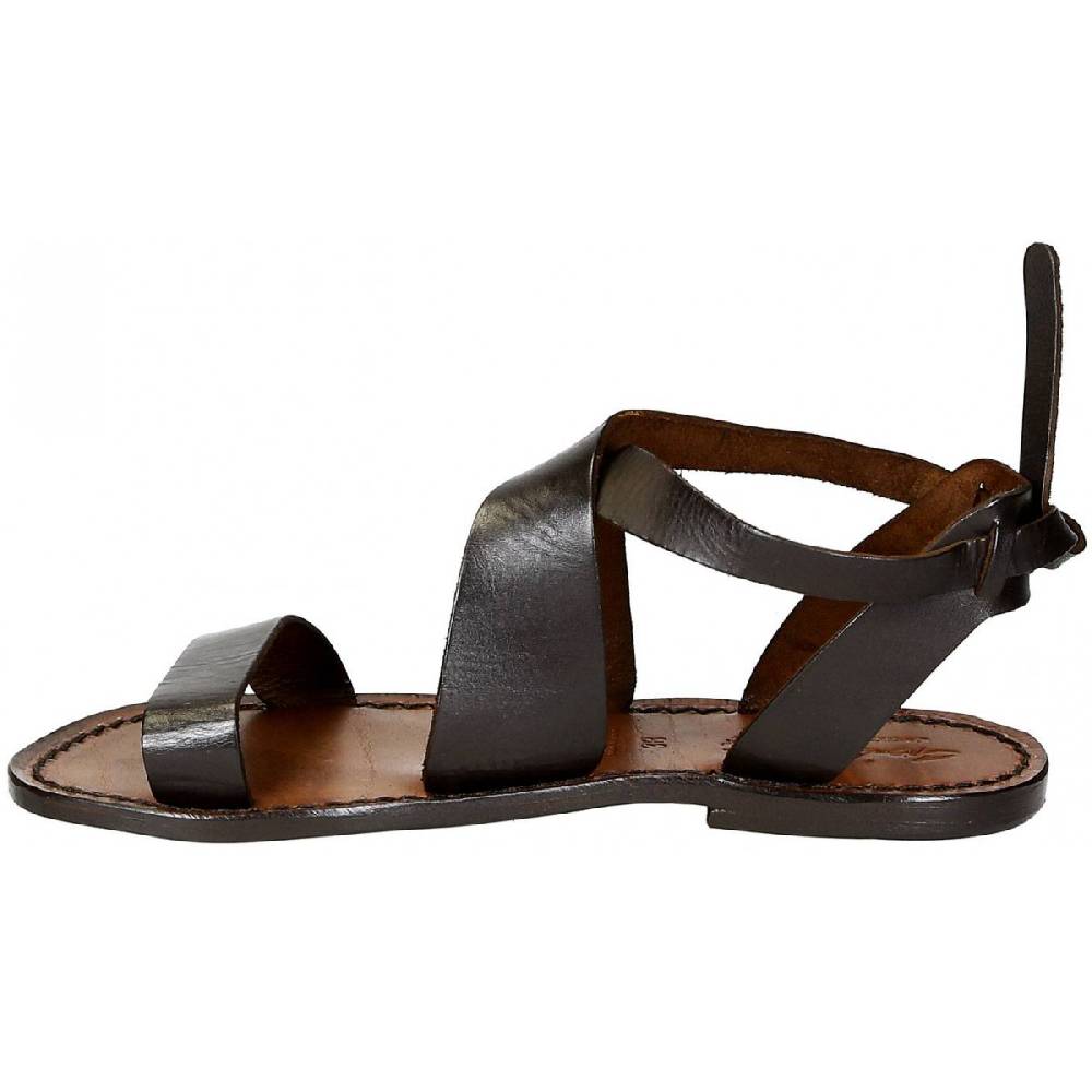 Lartigiano Del Cuoio Sandali donna fatti a mano in pelle marrone scuro Offerta Anniversario
