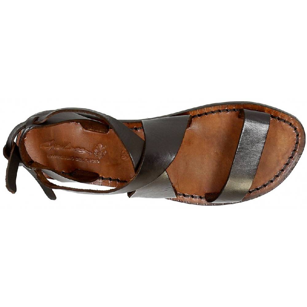 Lartigiano Del Cuoio Sandali donna fatti a mano in pelle marrone scuro Offerta Anniversario