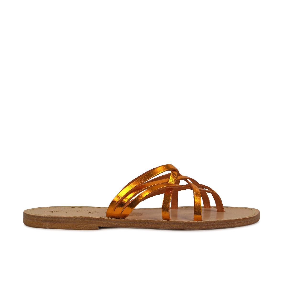Lartigiano Del Cuoio Cibatte infradito donna in pelle laminata arancio Vendita calda