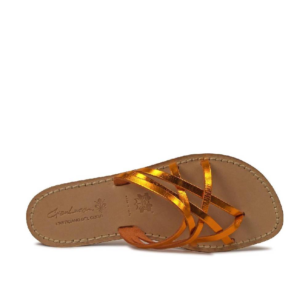 Lartigiano Del Cuoio Cibatte infradito donna in pelle laminata arancio Vendita calda