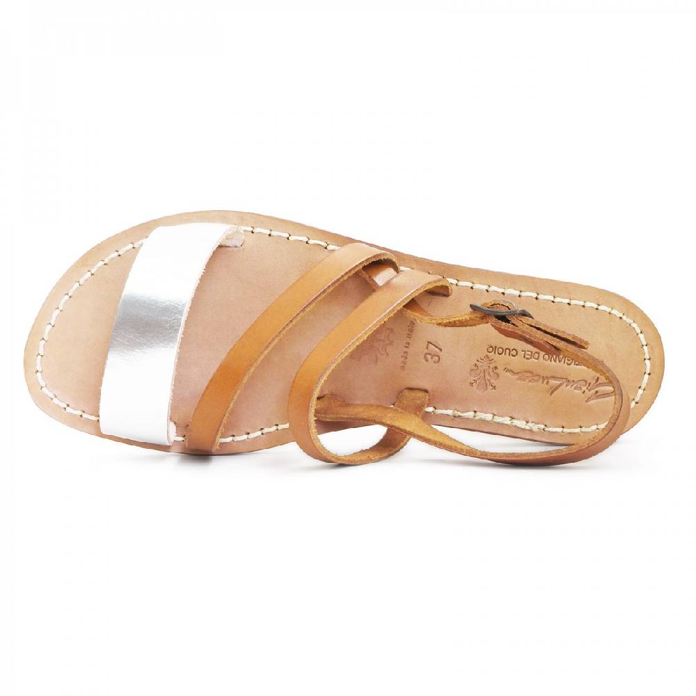 Lartigiano Del Cuoio Sandali bassi color cuoio e argento artigianali da donna Online Outlet