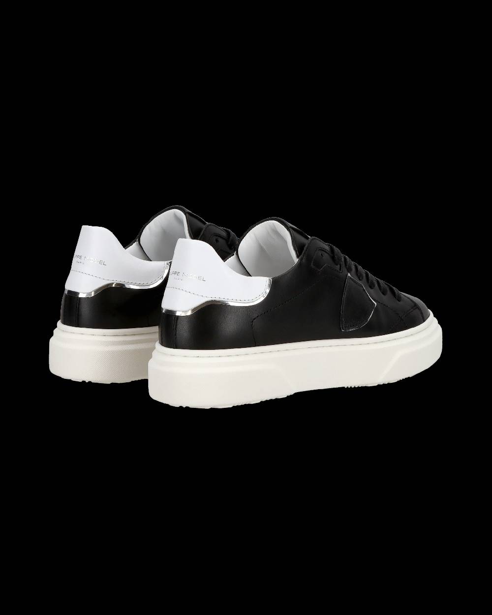 Philippe Model Junior Temple Low-Top Sneakers in Leather, Black White Online