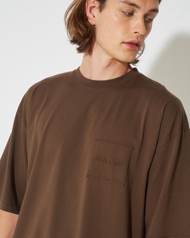 Philippe Model T-Shirt Maurice da Uomo Marrone Noce in Jersey Italy