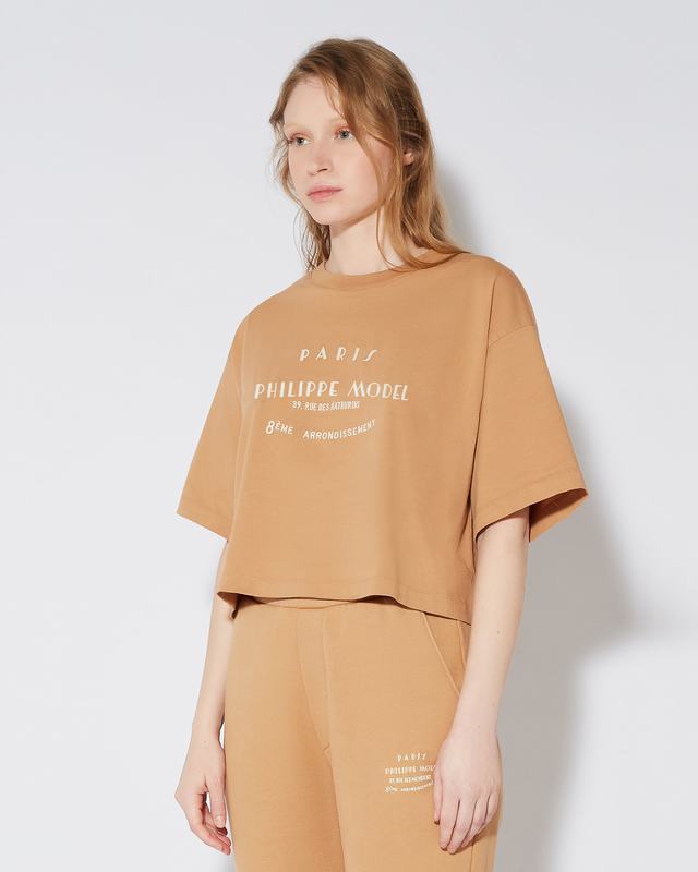 Philippe Model T-shirt cropped Marion da Donna Marrone in Jersey Super sconto