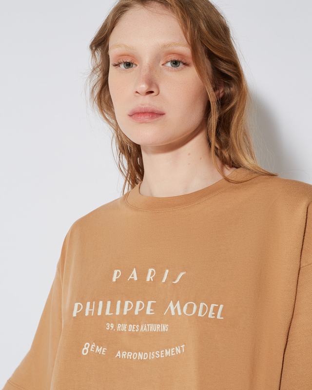 Philippe Model T-shirt cropped Marion da Donna Marrone in Jersey Super sconto