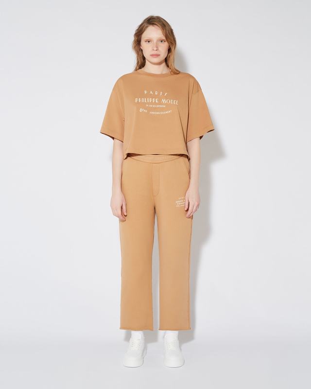Philippe Model T-shirt cropped Marion da Donna Marrone in Jersey Super sconto