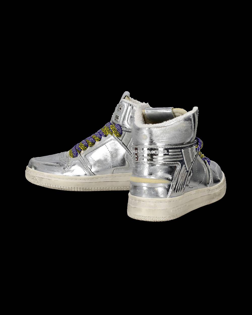 Philippe Model Sneakers Alte La Grande da Donna Argento in Pelle Metal Spedizione Gratuita