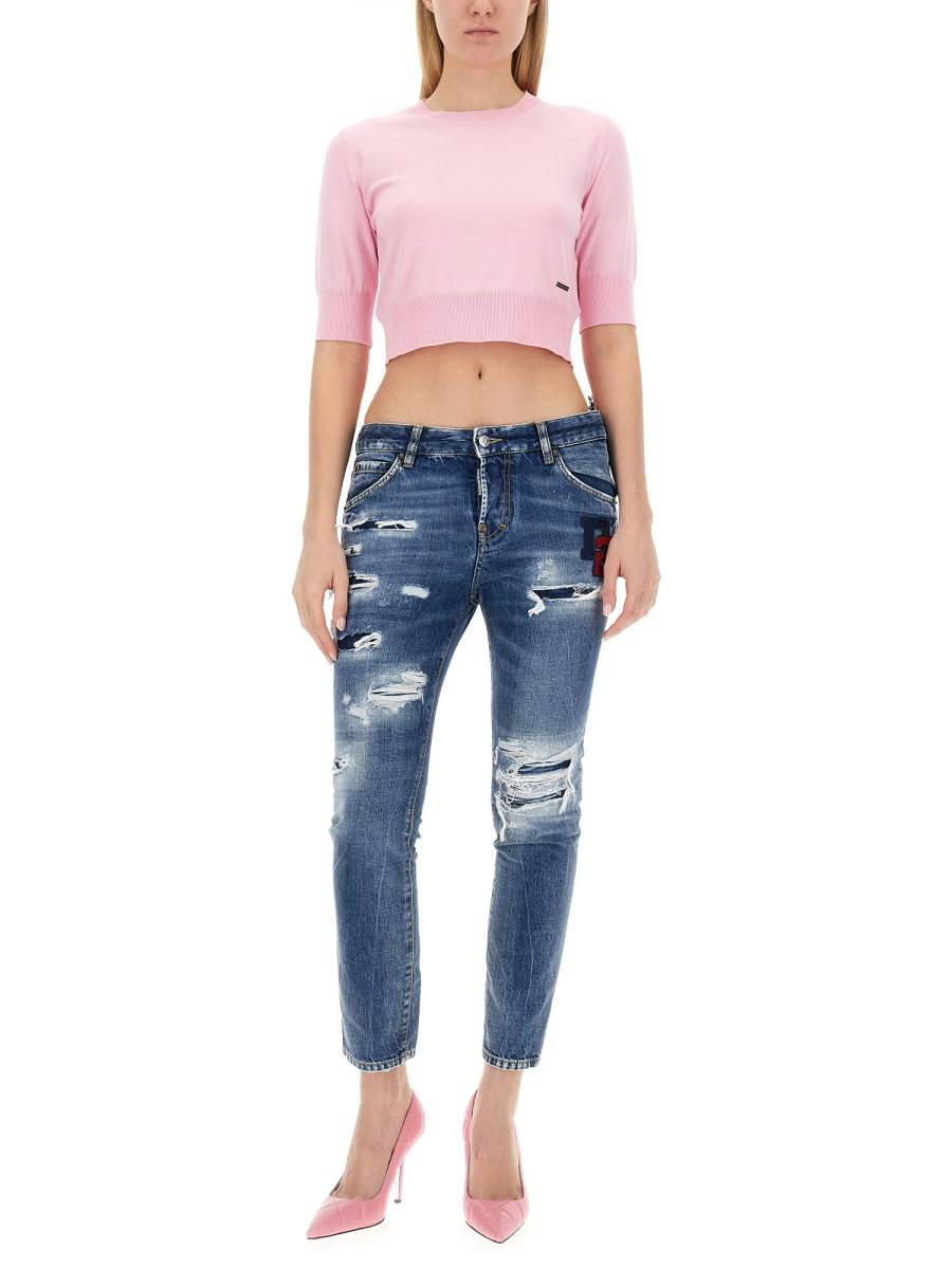 DSQUARED MAGLIA CROPPED IN COTONE TRICOT Officina