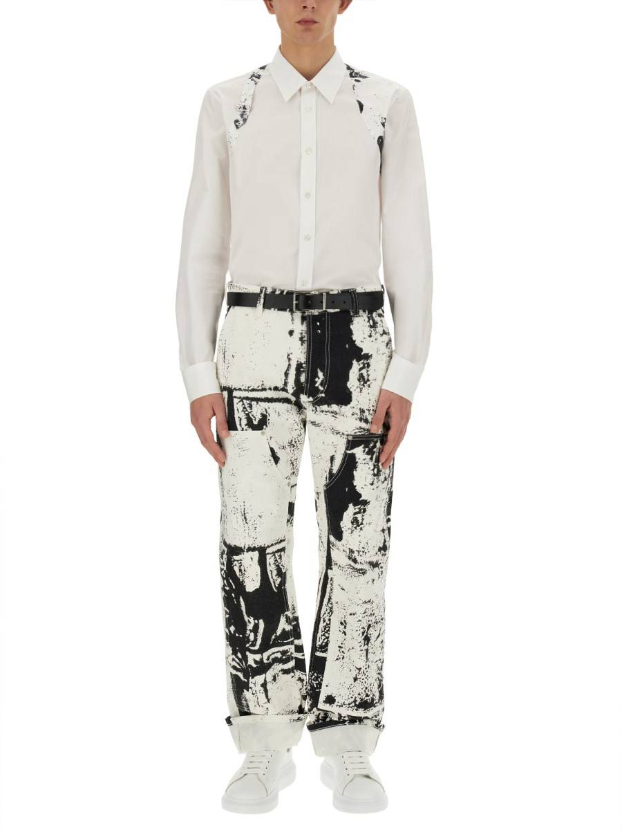 ALEXANDER McQUEEN JEANS WORKWEAR IN DENIM DI COTONE CON STAMPA FOLD Only for today
