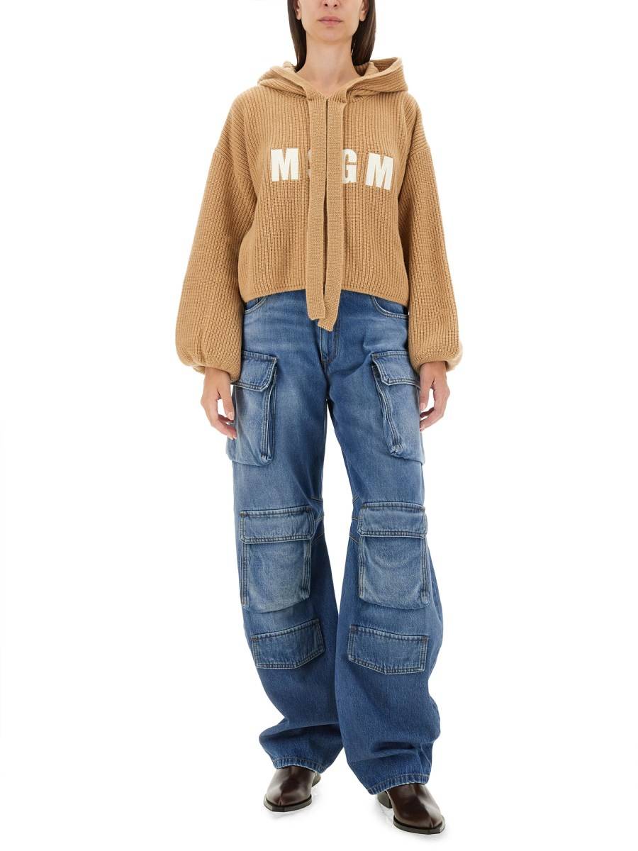 MSGM FELPA IN MAGLIA DI LANA CON LOGO Fino al 65% di sconto