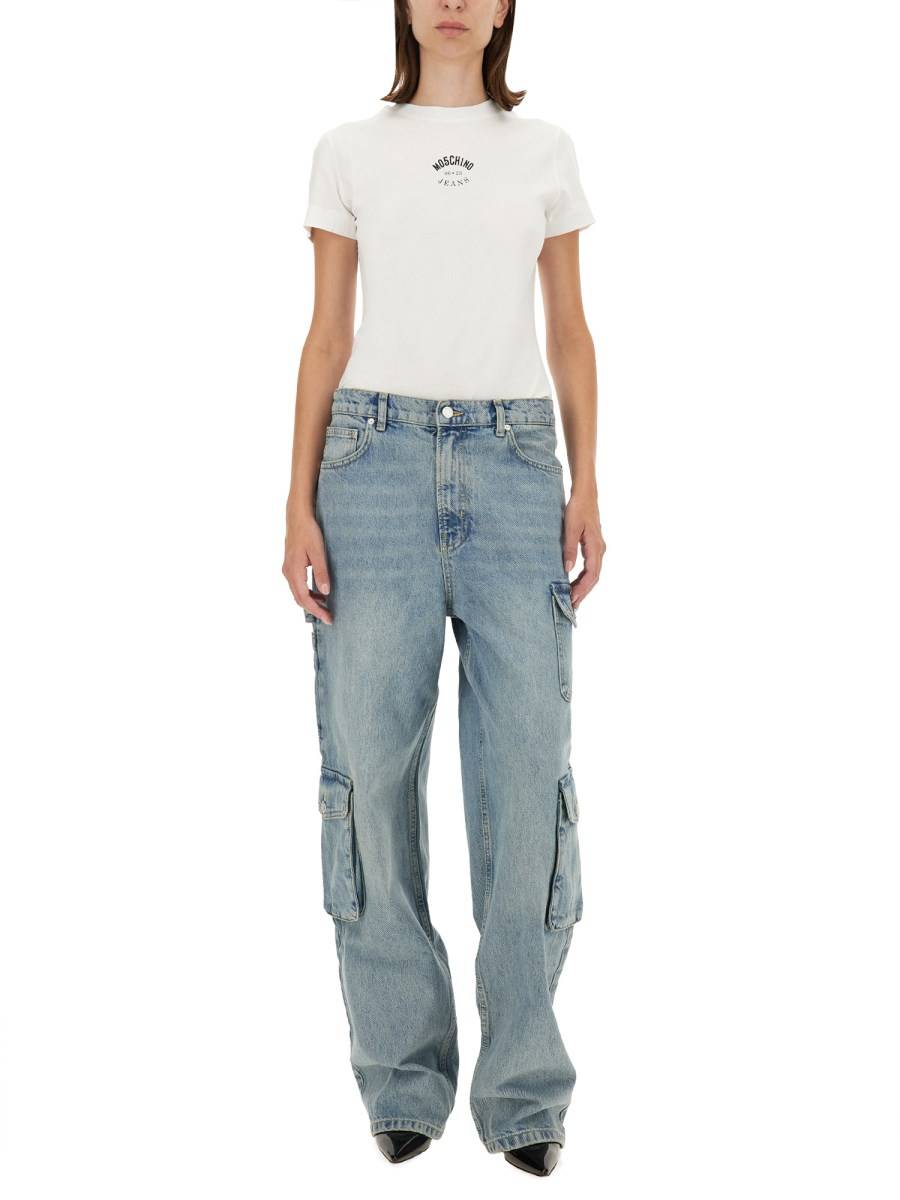 MOSCHINO JEANS T-SHIRT IN JERSEY DI COTONE CON STAMPA LOGO Vendite stagionali
