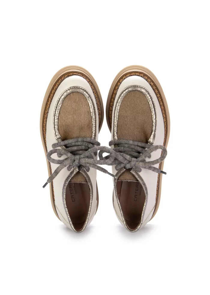 CATERINA C | SCARPE ALLACCIATE PELLE CAVALLINO AVORIO MARRONE Saldi Di Fabbrica